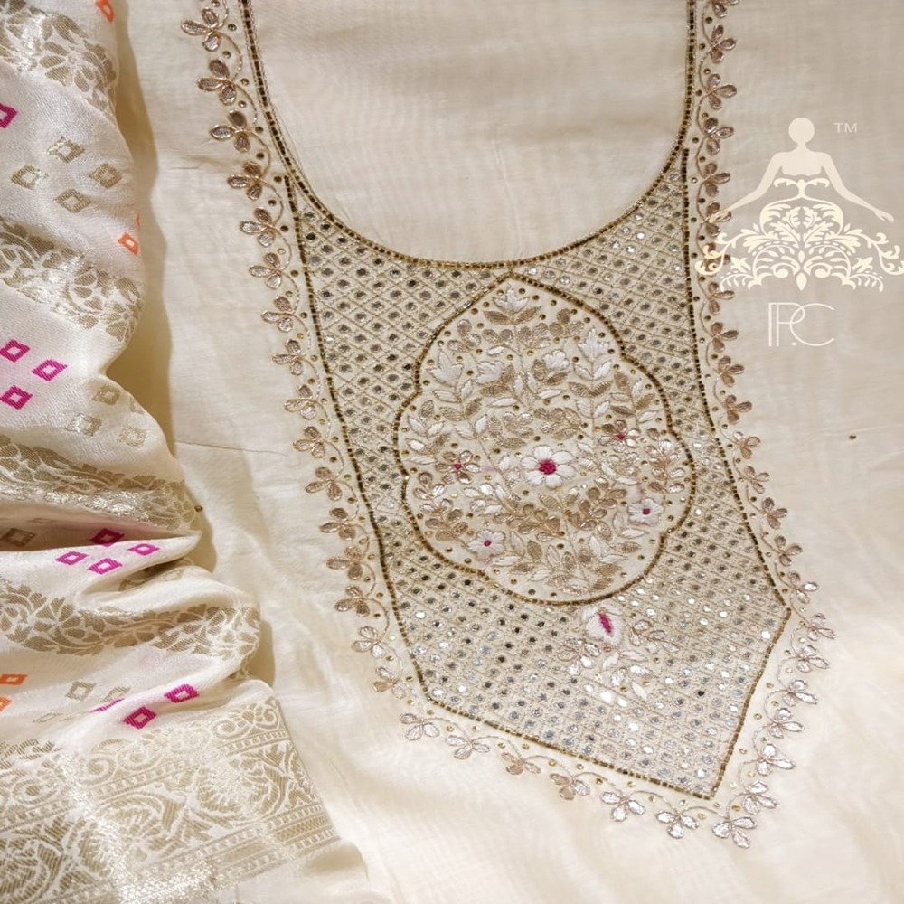 Embroidered Chanderi Shirt Mirror & Sequins